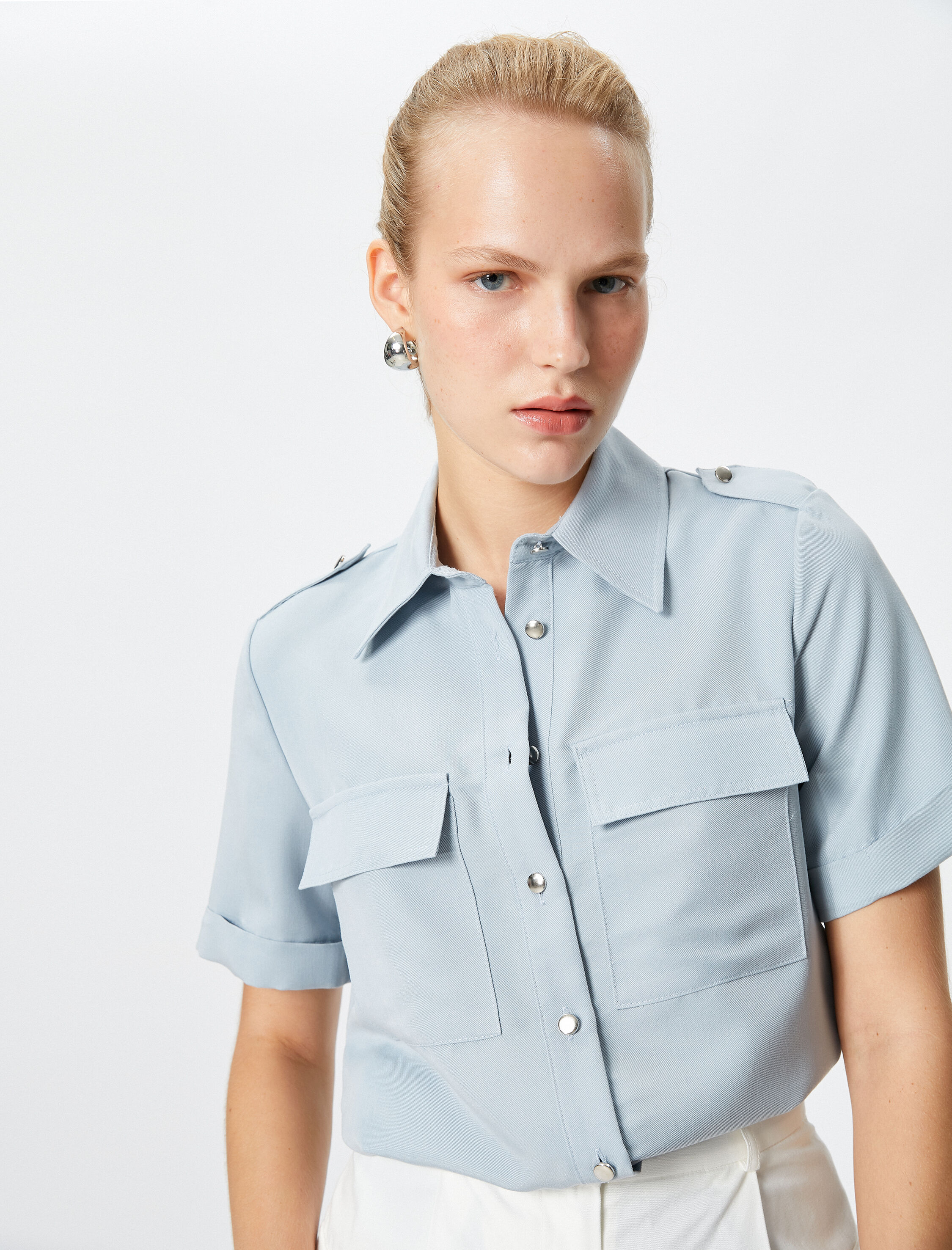   Kısa Kollu Gömlek Apolet Detaylı Modal Karışımlı