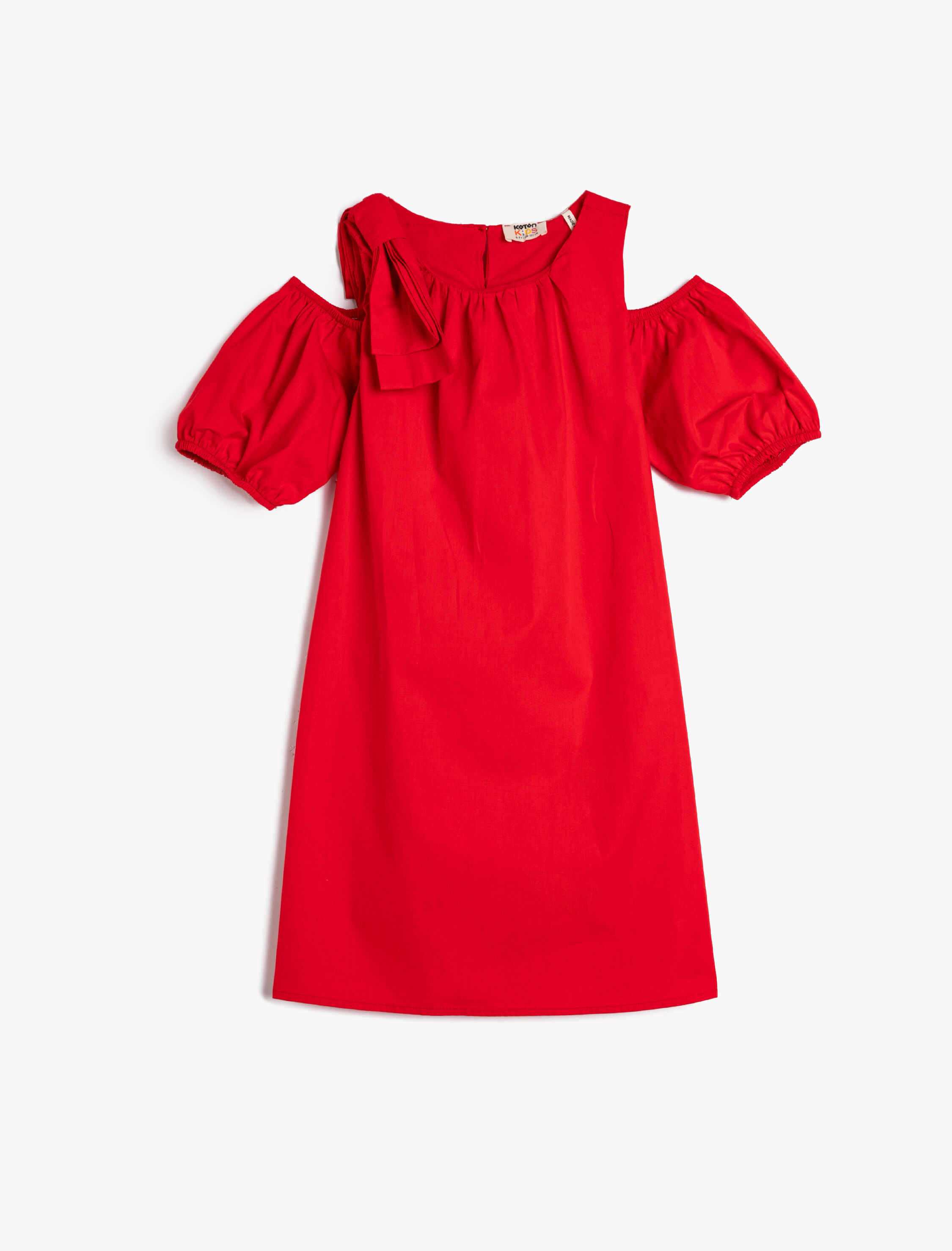  Kız Çocuk Elbise Fiyonk Detaylı Pencere Detaylı Yuvarlak Yaka Pamuklu