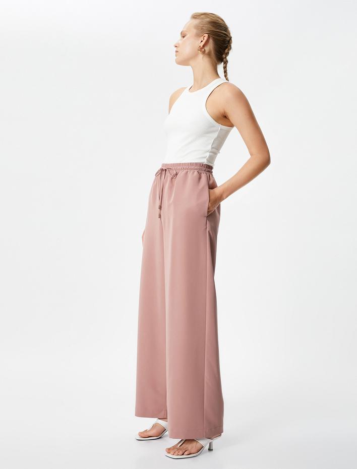  Bol Paça Pantolon Beli Bağcıklı Cepli Modal Rahat Kesim