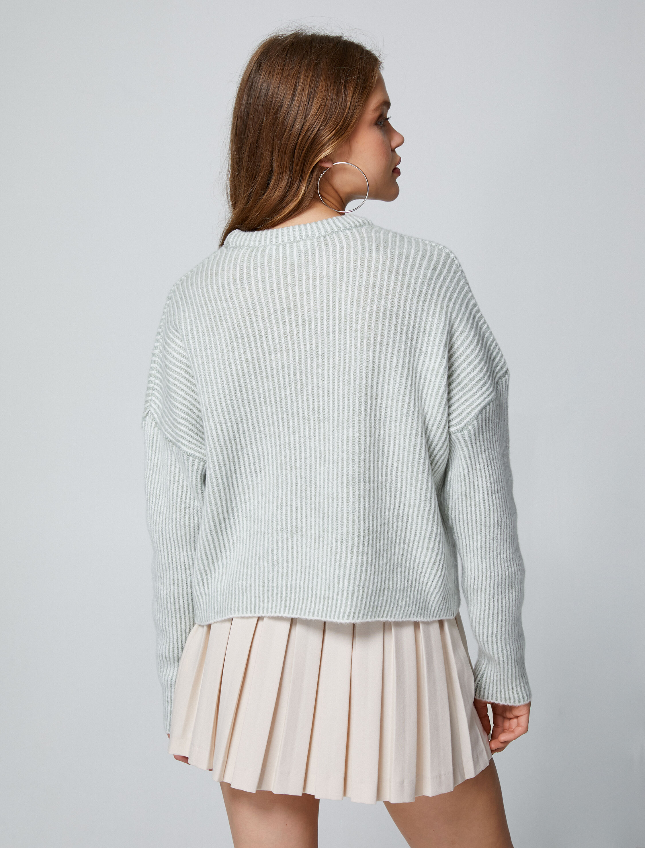   Basic Triko Kazak Bisiklet Yaka Fitilli Uzun Kollu