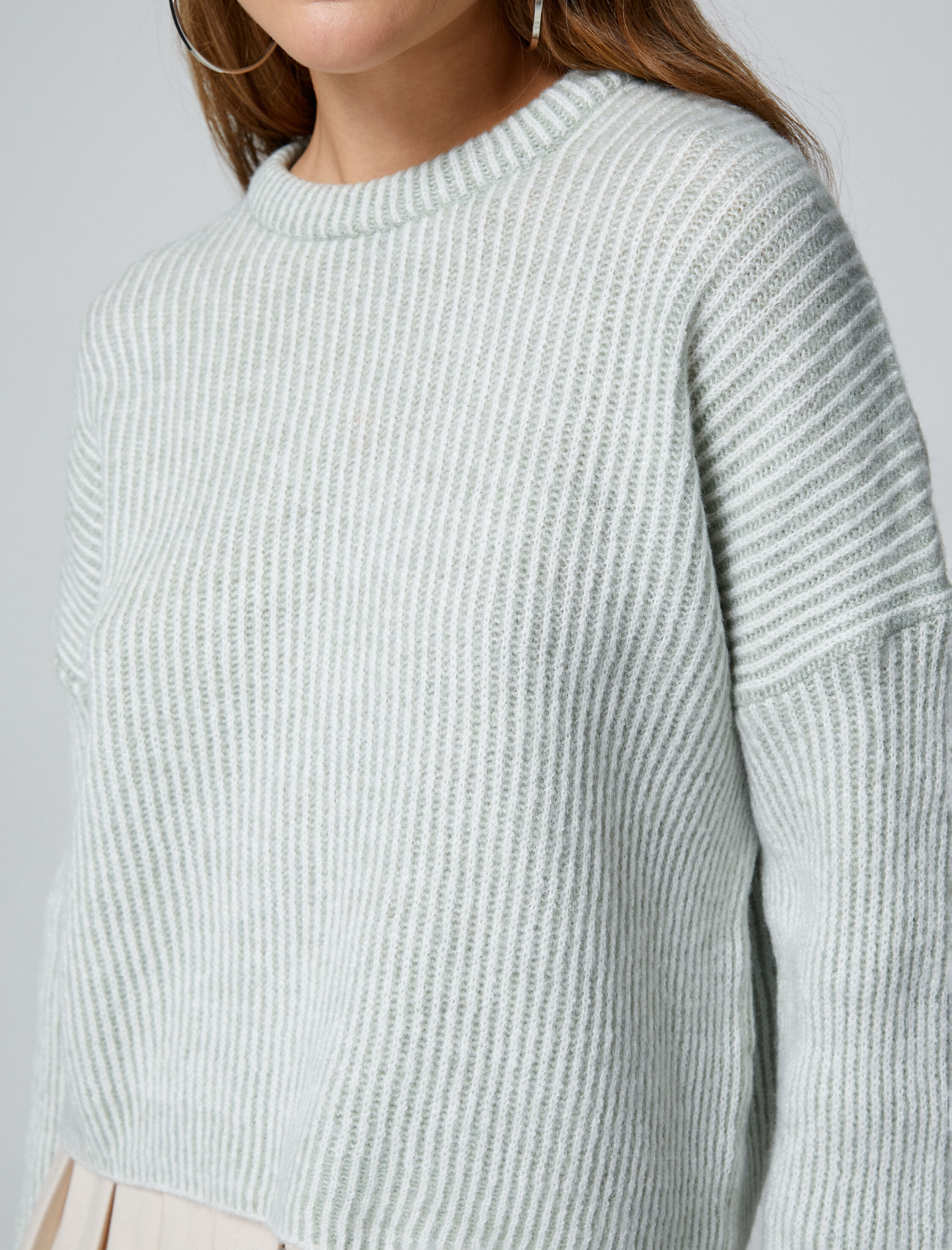   Basic Triko Kazak Bisiklet Yaka Fitilli Uzun Kollu