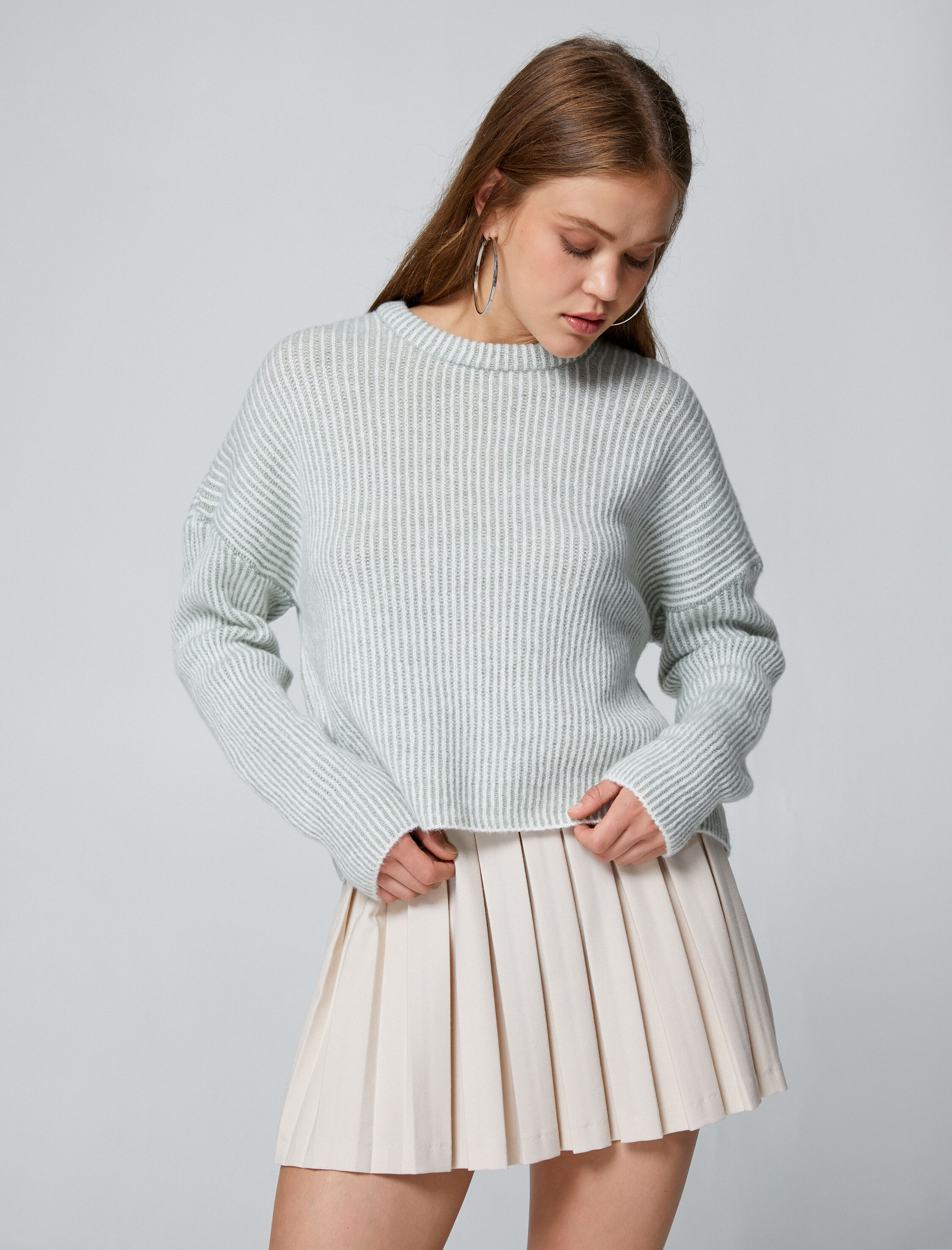   Basic Triko Kazak Bisiklet Yaka Fitilli Uzun Kollu