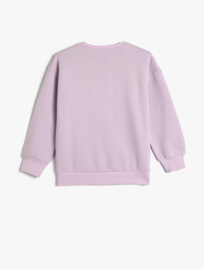 Kız Çocuk Unicorn Sweatshirt Pul Payet İşlemeli Şardonlu Bisiklet Yaka