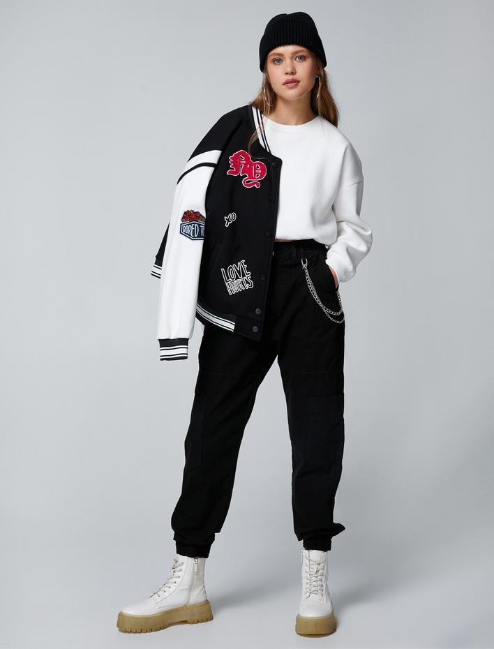  Jogger Pantolon Zincir Detaylı Cepli Beli Lastikli