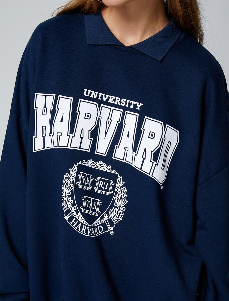   Oversize Sweatshirt Harvard Lisanslı Polo Yaka Baskılı