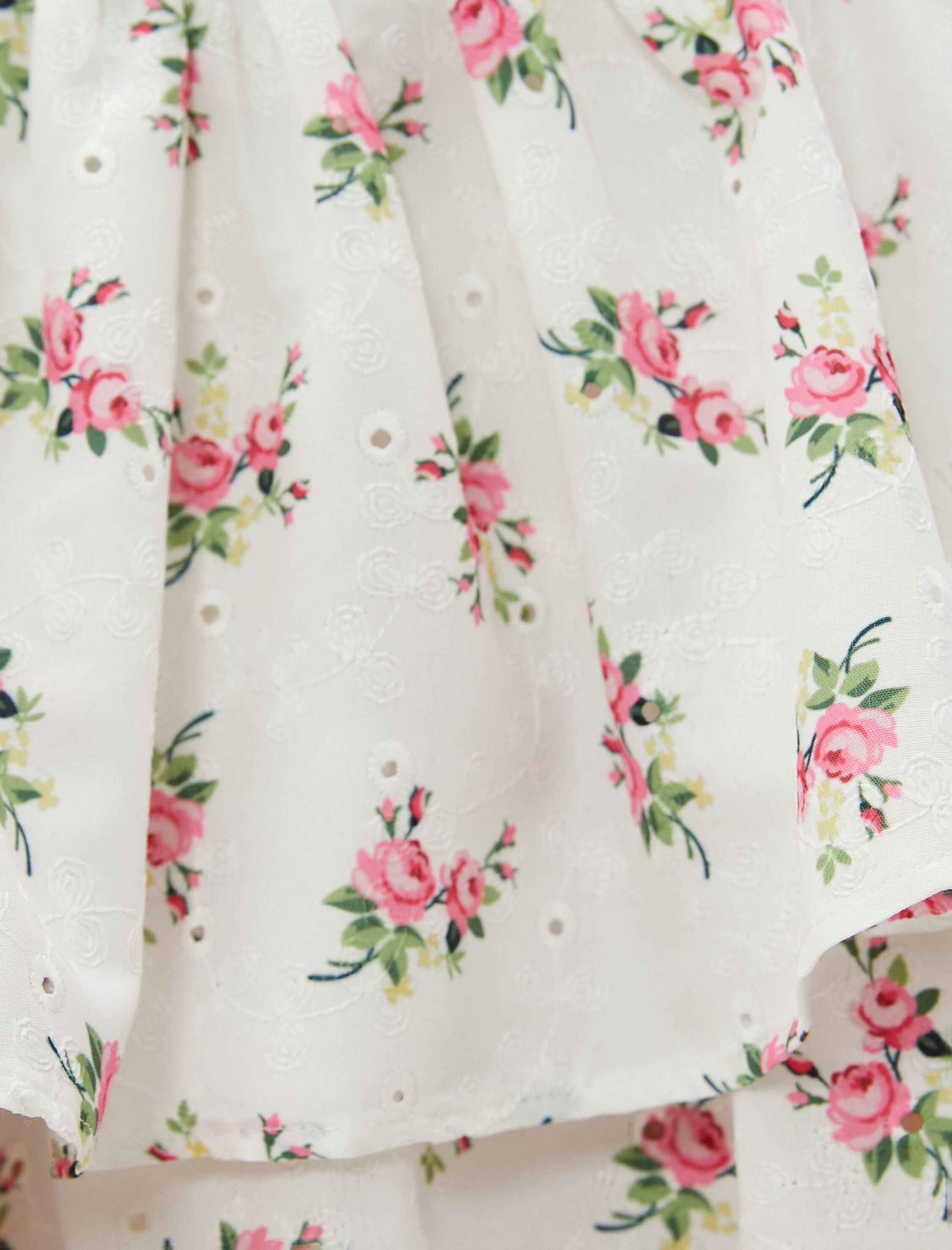   Fistolu Mini Etek Çiçekli Volanlı Katlı İşlemeli Gipeli