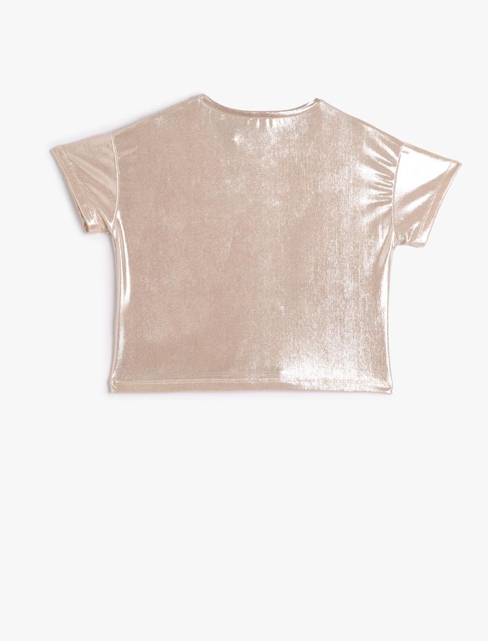 Kız Çocuk Parlak Bluz Kısa Kollu Bisiklet Yaka