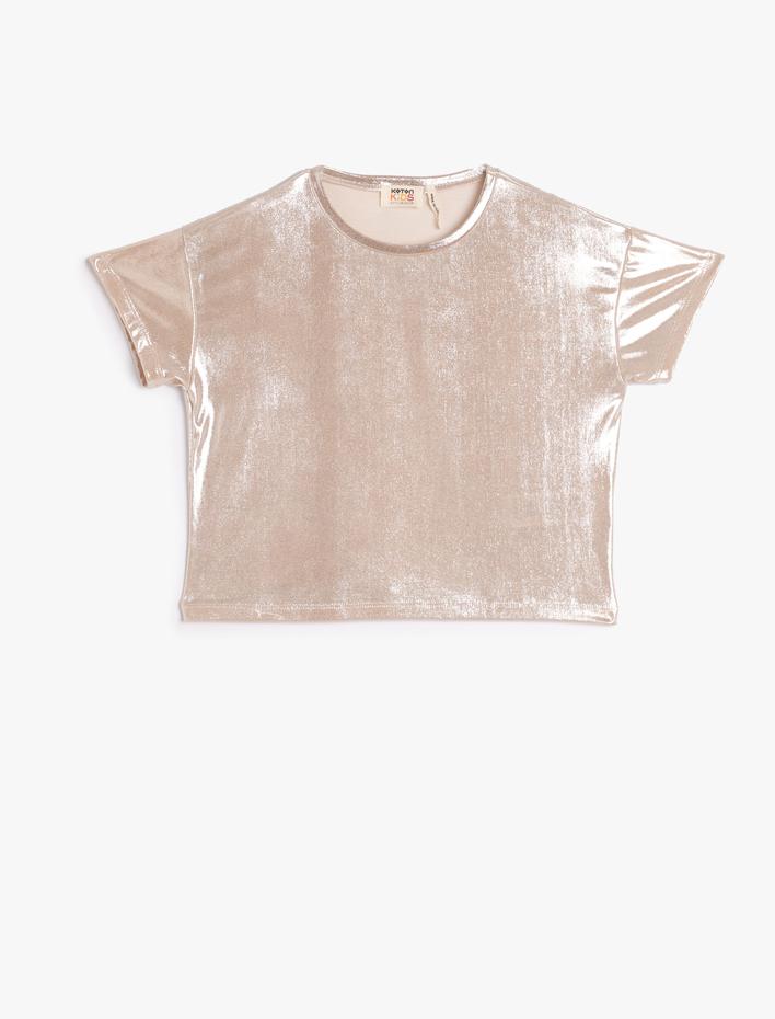 Kız Çocuk Parlak Bluz Kısa Kollu Bisiklet Yaka