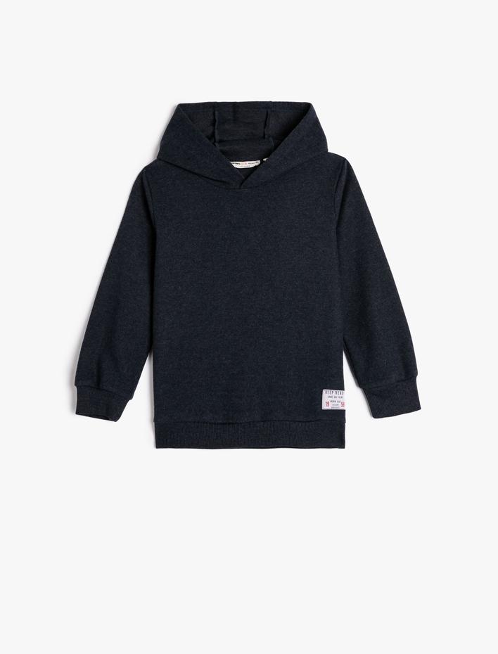 Erkek Çocuk Basic Kapşonlu Sweatshirt Yumuşak Dokulu Etiket Detaylı