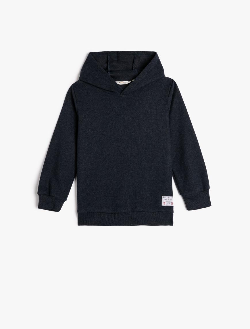  Erkek Çocuk Basic Kapşonlu Sweatshirt Yumuşak Dokulu Etiket Detaylı