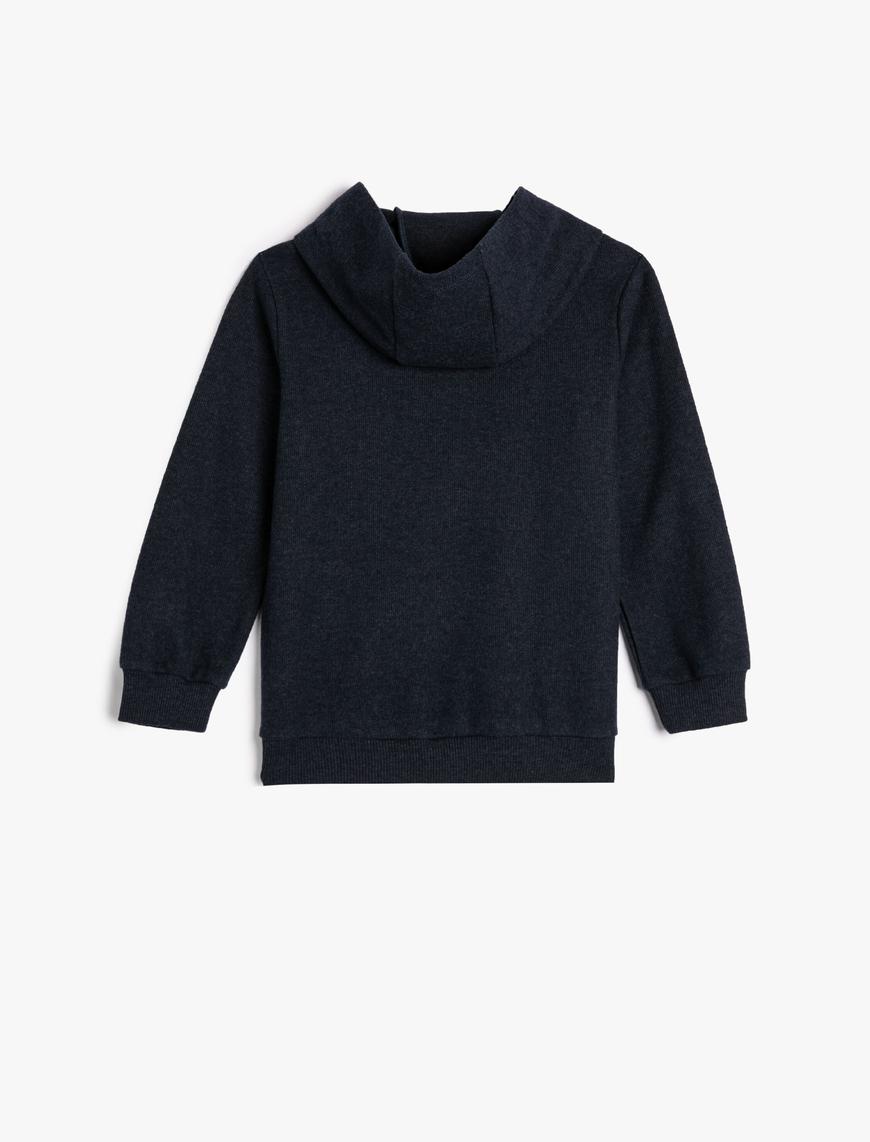  Erkek Çocuk Basic Kapşonlu Sweatshirt Yumuşak Dokulu Etiket Detaylı