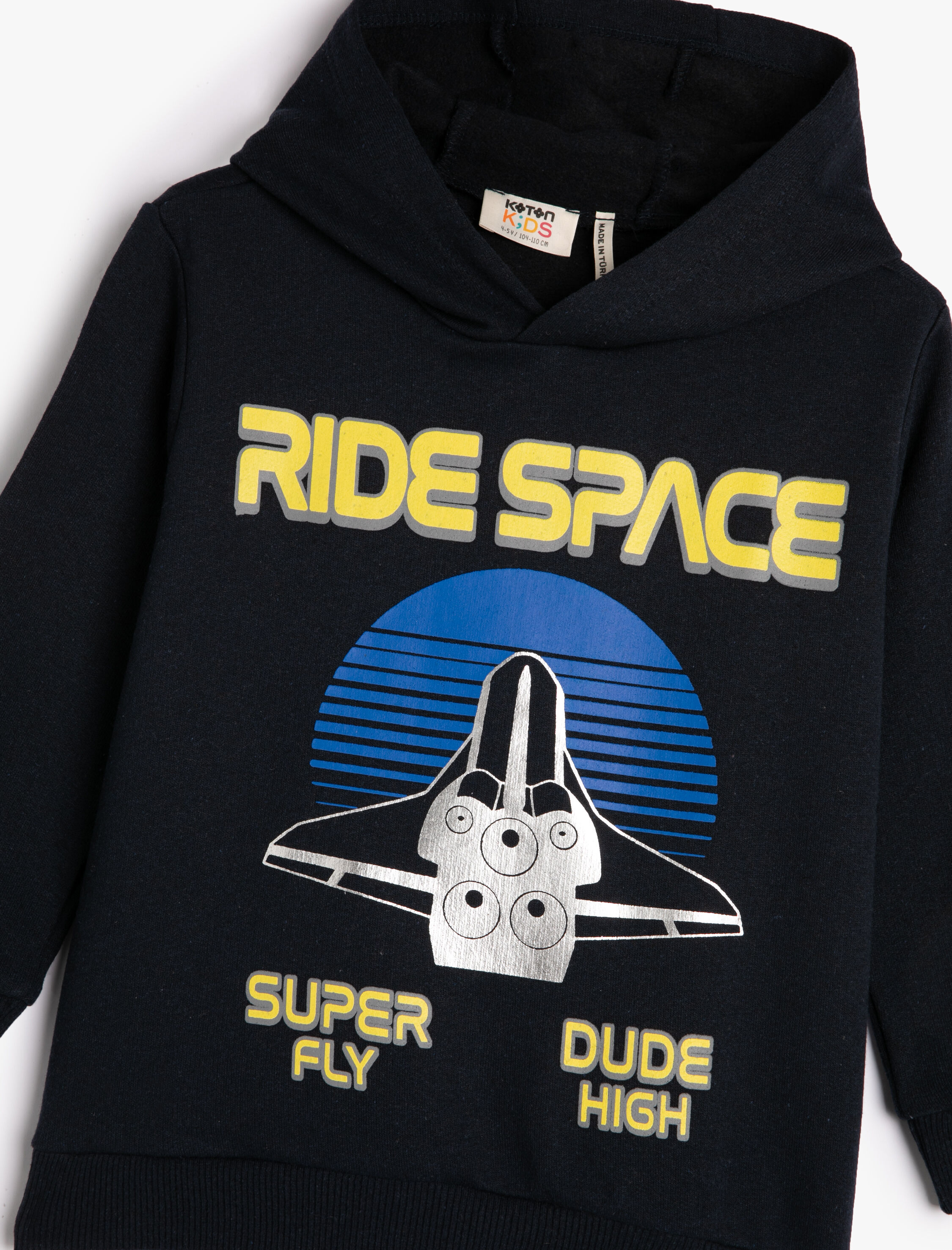  Erkek Çocuk Kapşonlu Sweatshirt Şardonlu Uzay Temalı Baskılı