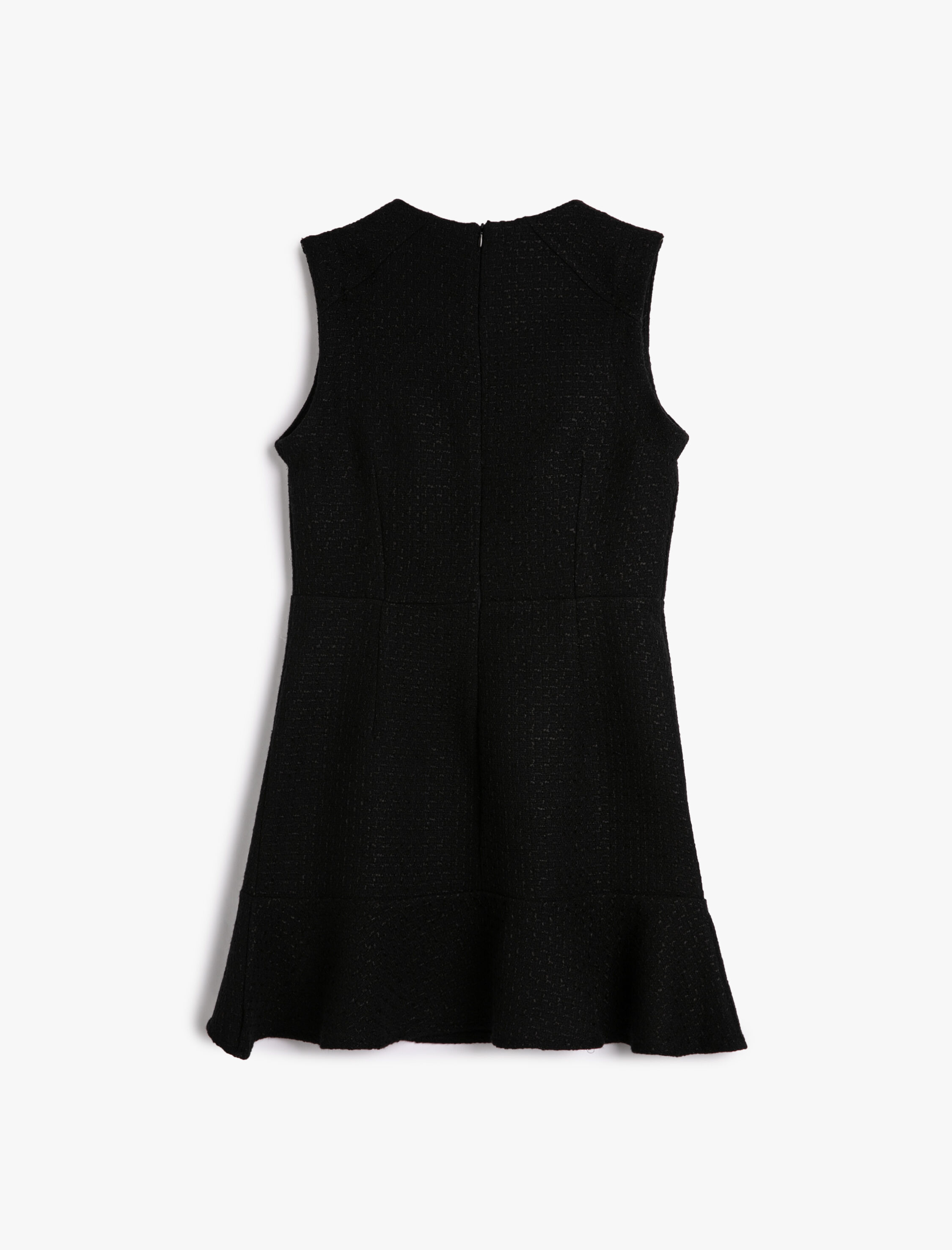   Mini Tüvit Elbise Bisiklet Yaka Kolsuz Fırfırlı