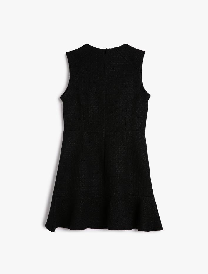  Mini Tüvit Elbise Bisiklet Yaka Kolsuz Fırfırlı