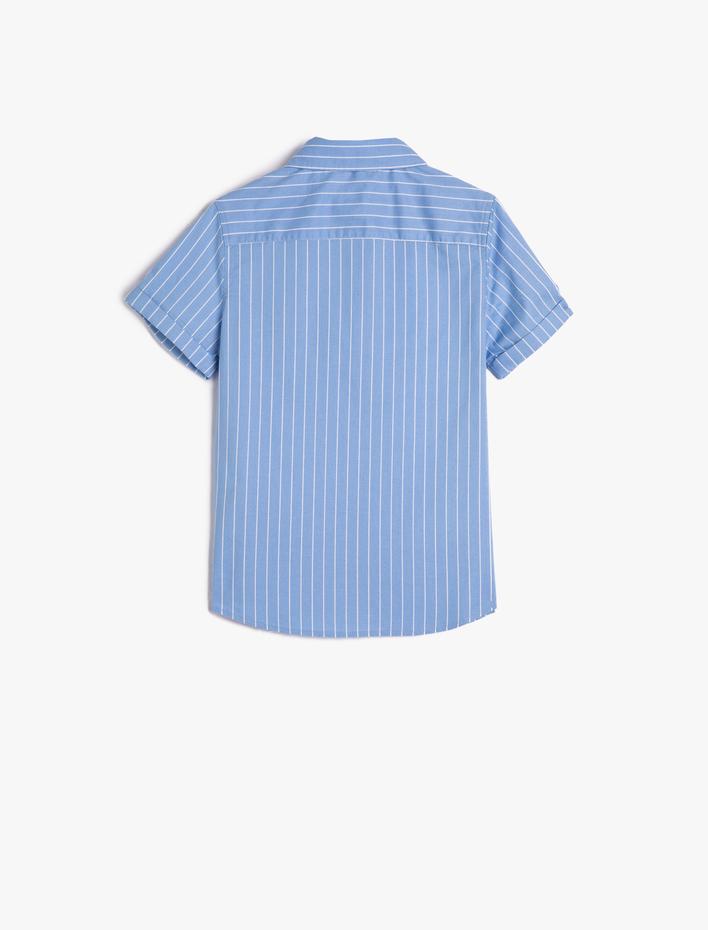 Erkek Çocuk Gömlek Kısa Kollu Tek Cep Detaylı Pamuklu İşleme Detaylı