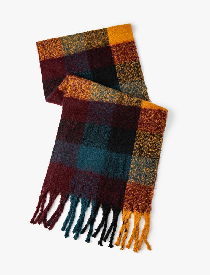 Kadın Çok Renkli Atkı Yumuşak Dokulu Püsküllü