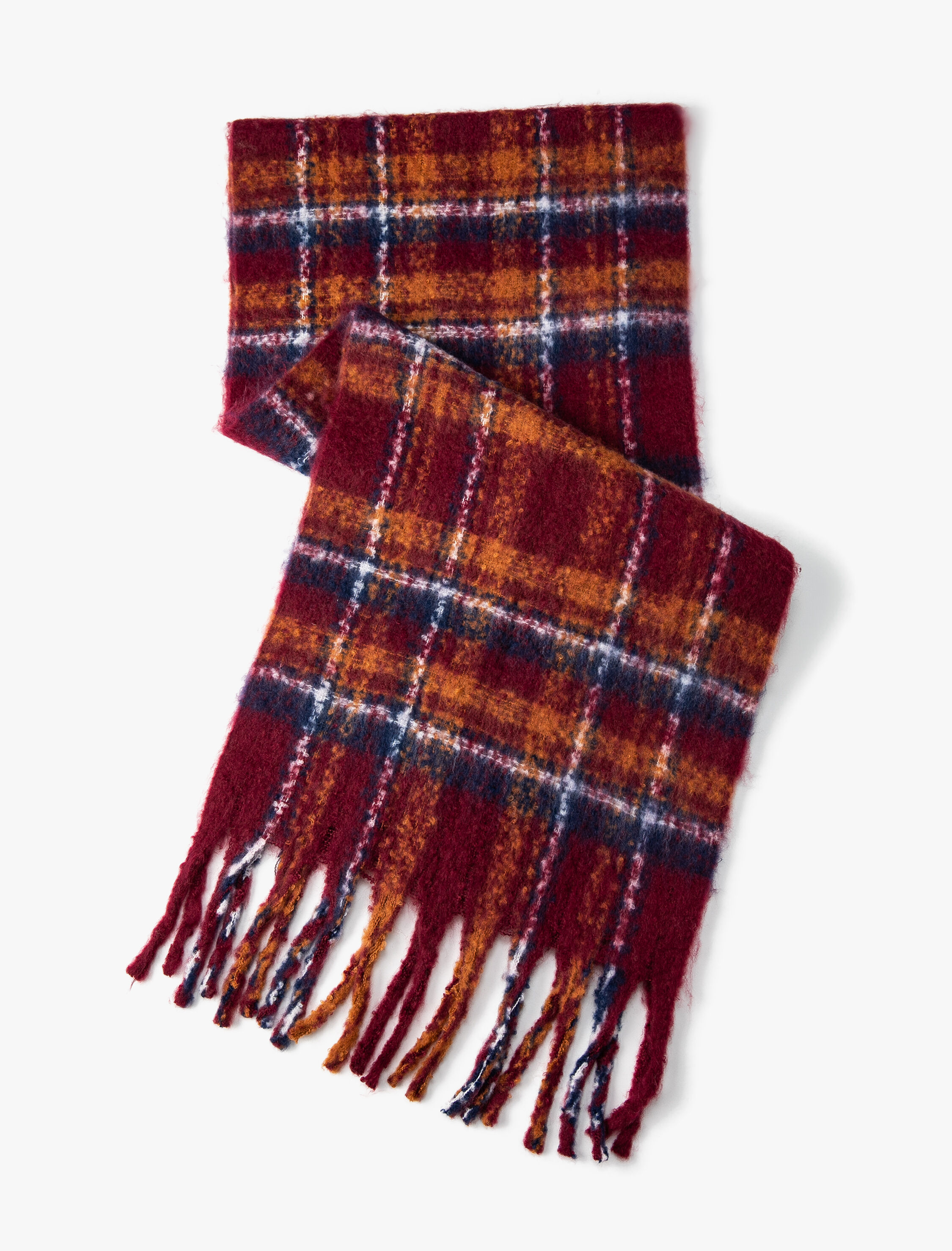  Kadın Ekose Atkı Yumuşak Dokulu Püsküllü