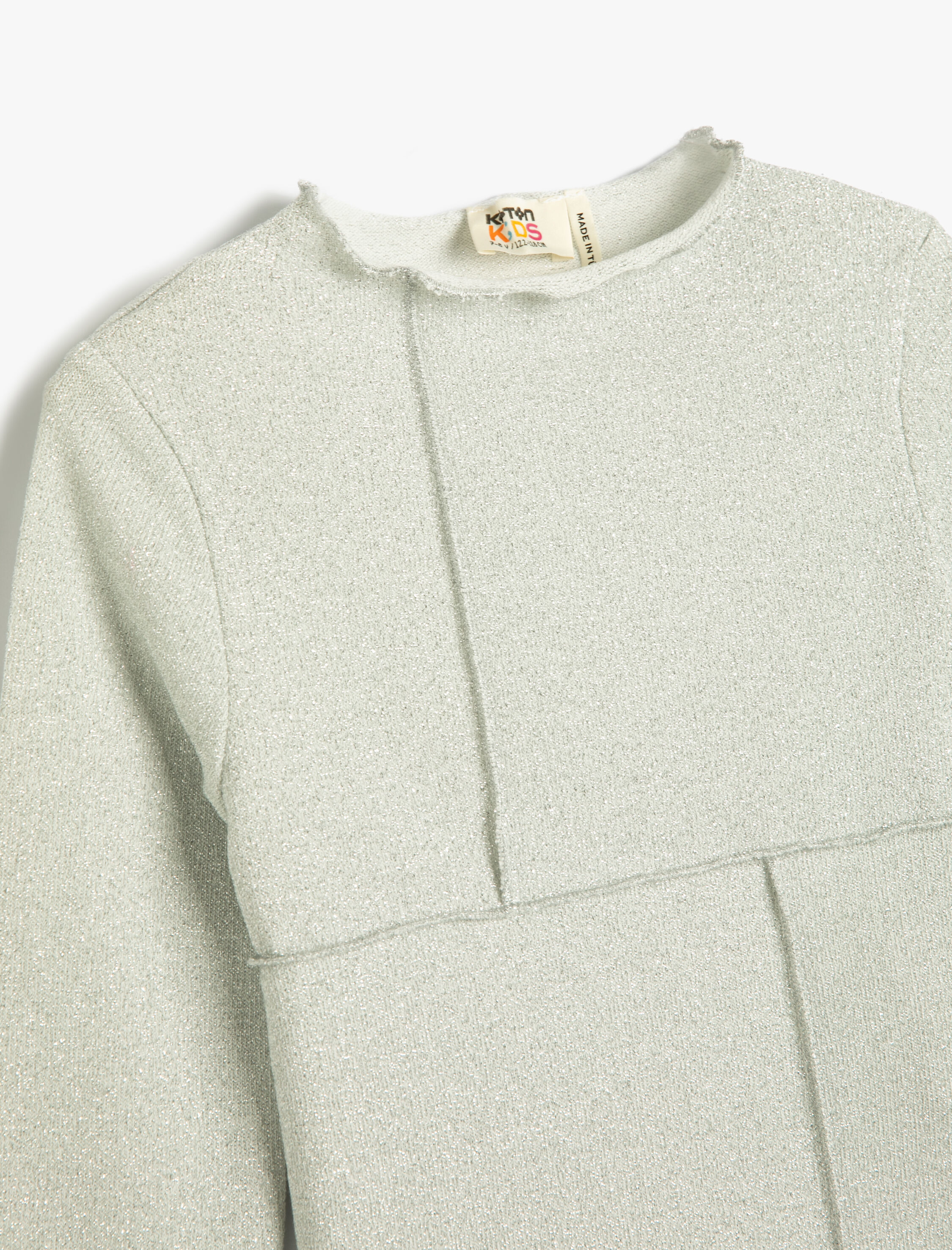  Kız Çocuk Bluz Dik Yaka Uzun Kollu Simli İplik Detaylı