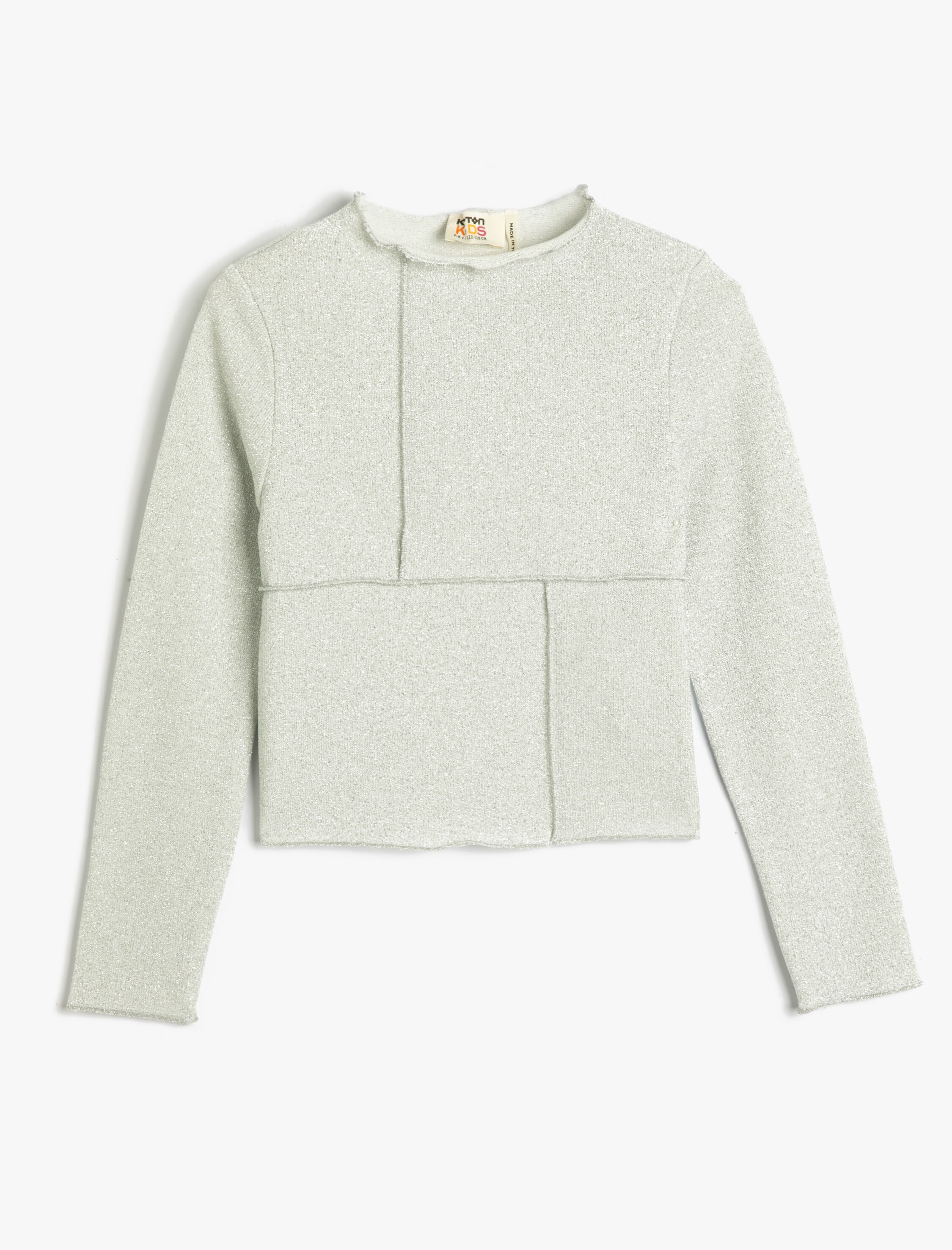  Kız Çocuk Bluz Dik Yaka Uzun Kollu Simli İplik Detaylı