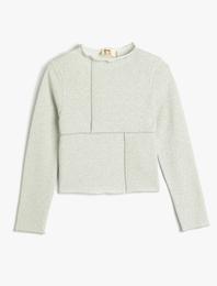 Bluz Dik Yaka Uzun Kollu Simli İplik Detaylı