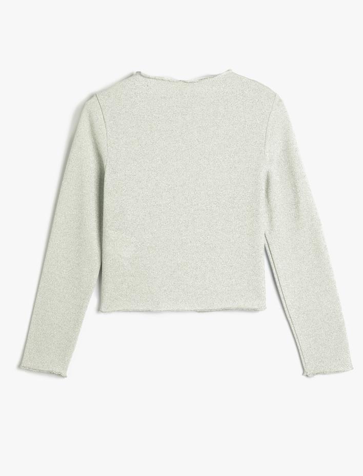 Kız Çocuk Bluz Dik Yaka Uzun Kollu Simli İplik Detaylı