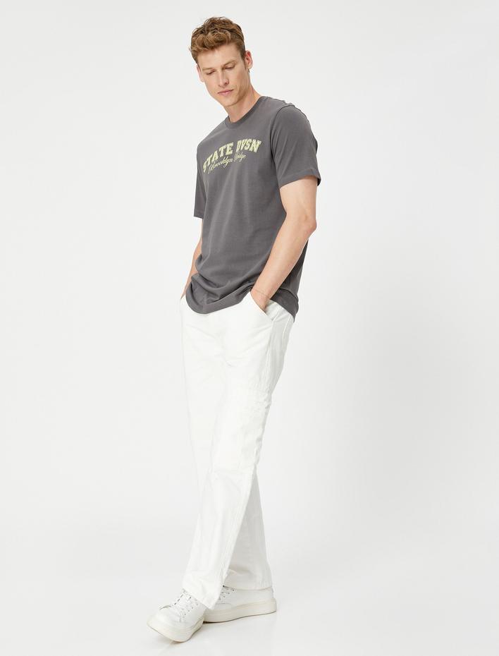  Slogan Baskılı Tişört Bisiklet Yaka Kısa Kollu Pamuklu