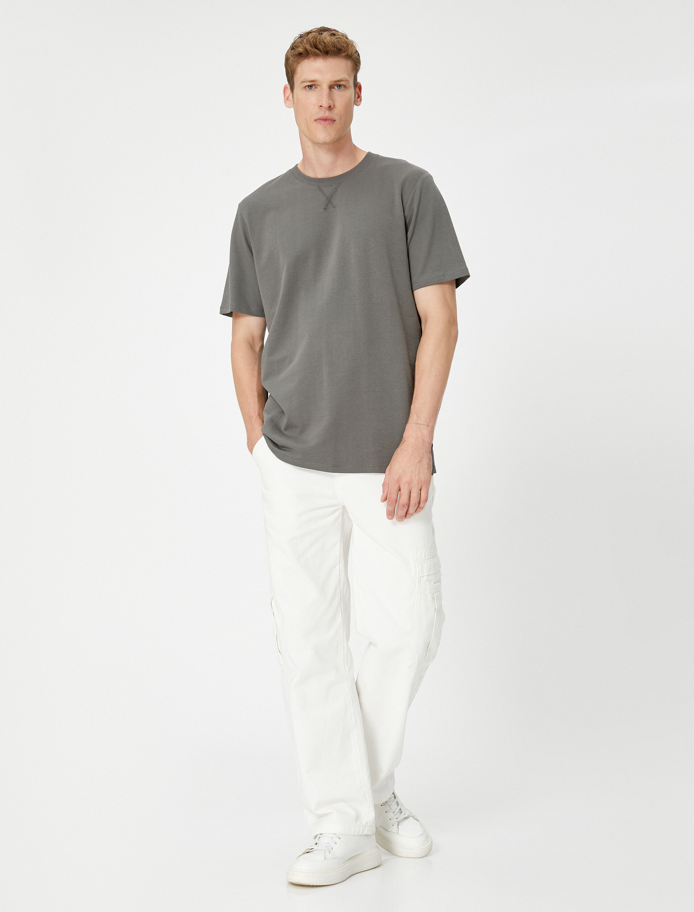   Basic Tişört Bisiklet Yaka Kısa Kollu Dikiş Detaylı Pamuklu