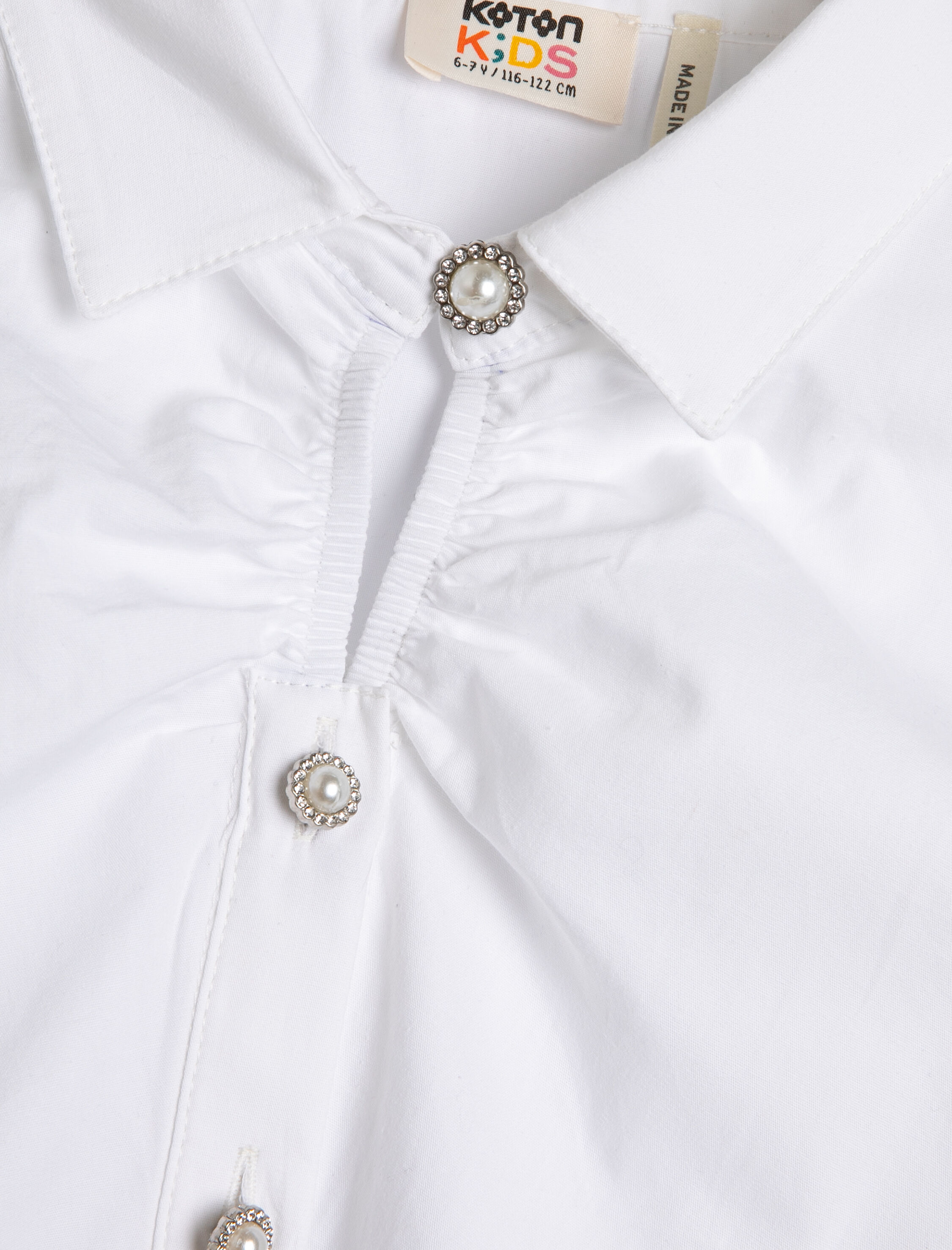  Kız Çocuk Crop Gömlek Kısa Kollu İnci Düğme Detaylı Beli Lastikli Pamuklu