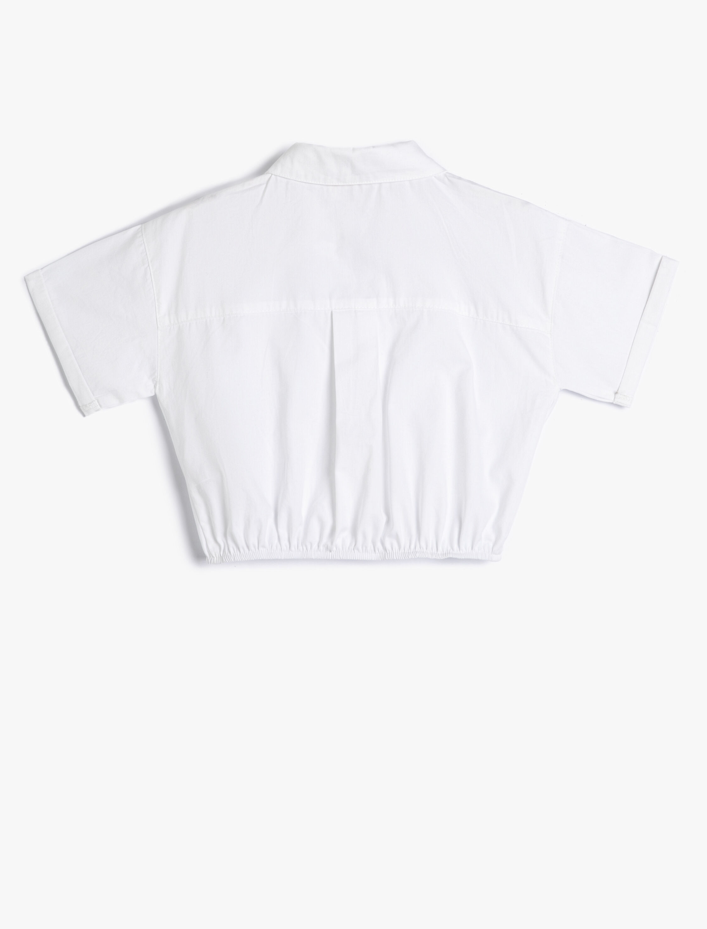  Kız Çocuk Crop Gömlek Kısa Kollu İnci Düğme Detaylı Beli Lastikli Pamuklu