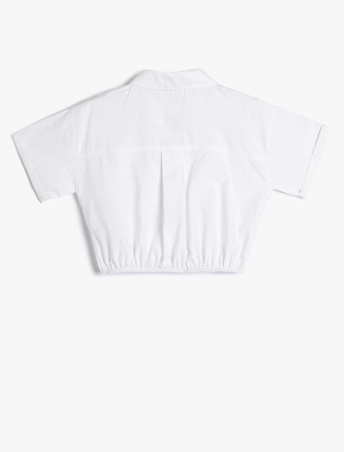 Kız Çocuk Crop Gömlek Kısa Kollu İnci Düğme Detaylı Beli Lastikli Pamuklu