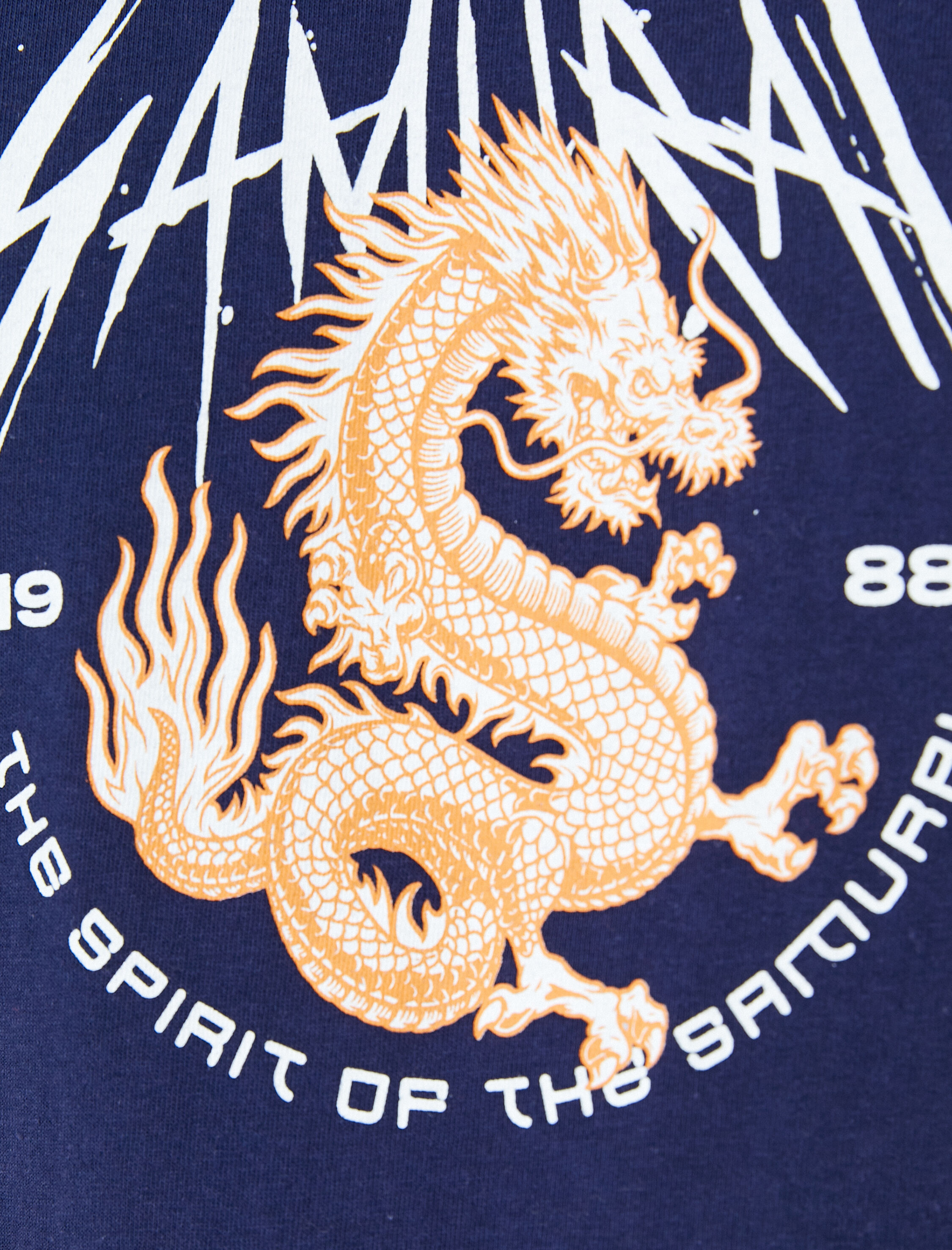   Samuray Baskılı Tişört Bisiklet Yaka Kısa Kollu Pamuklu