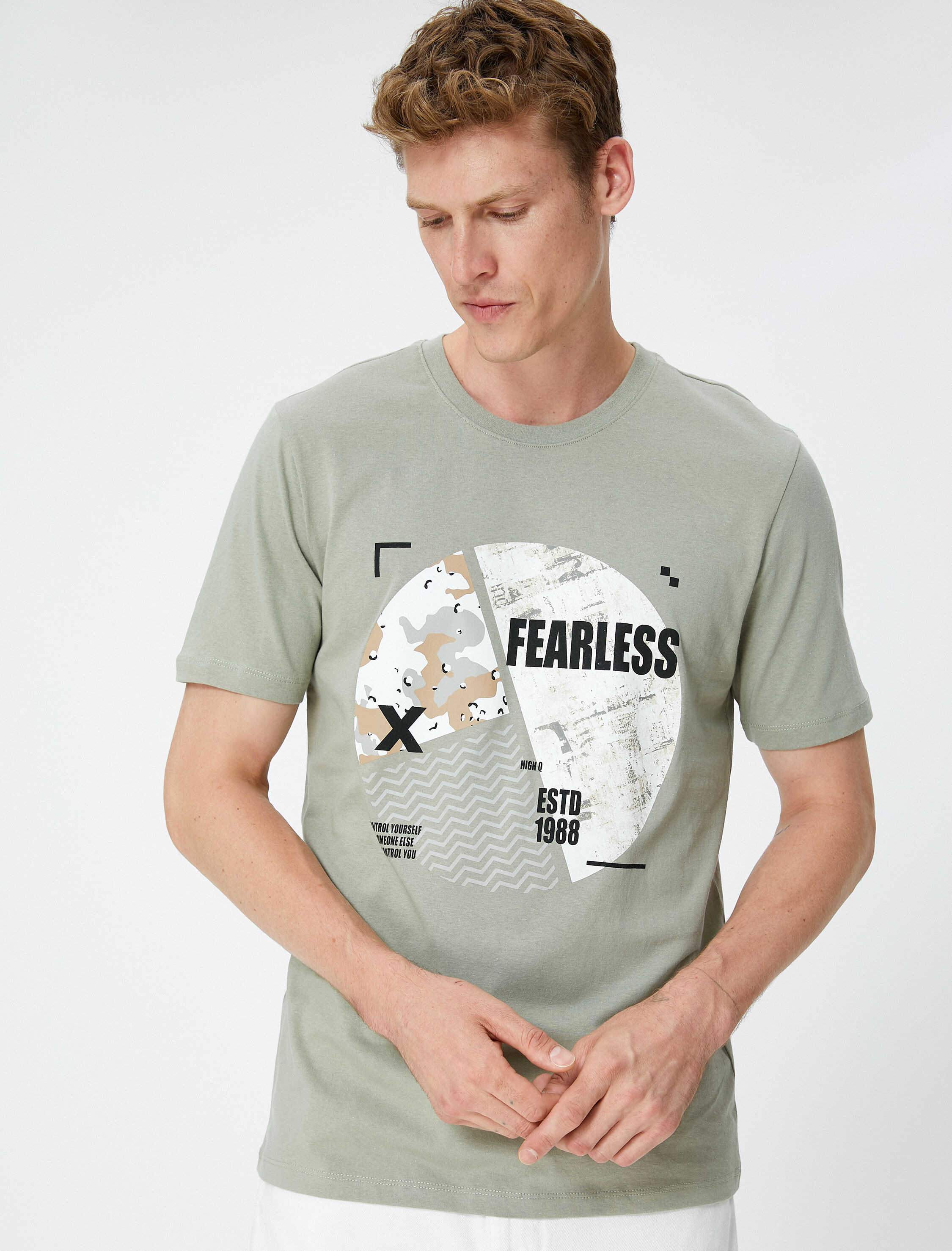   Slogan Baskılı Tişört Bisiklet Yaka Kısa Kollu Pamuklu