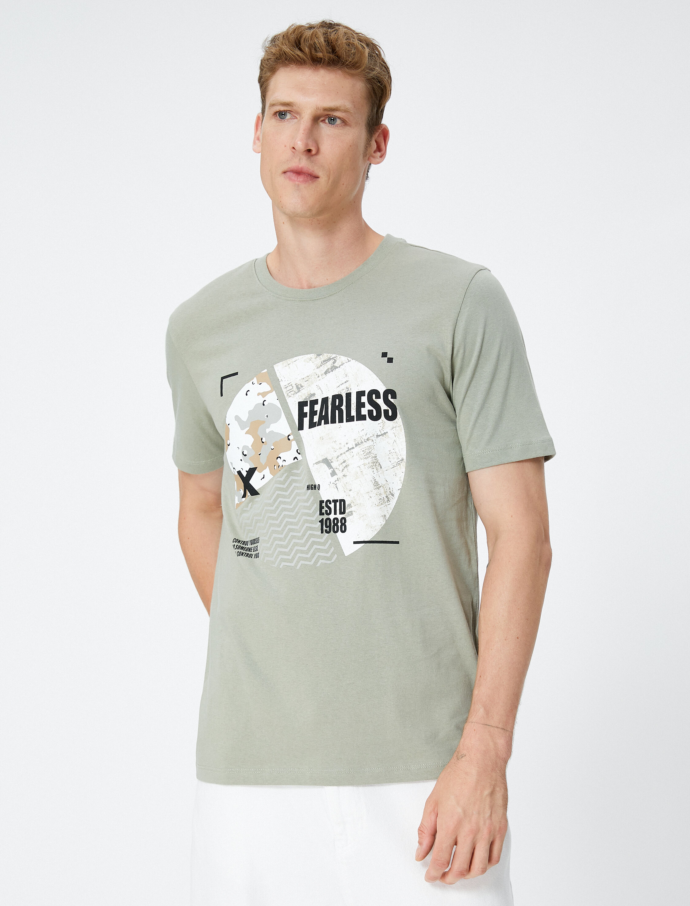   Slogan Baskılı Tişört Bisiklet Yaka Kısa Kollu Pamuklu