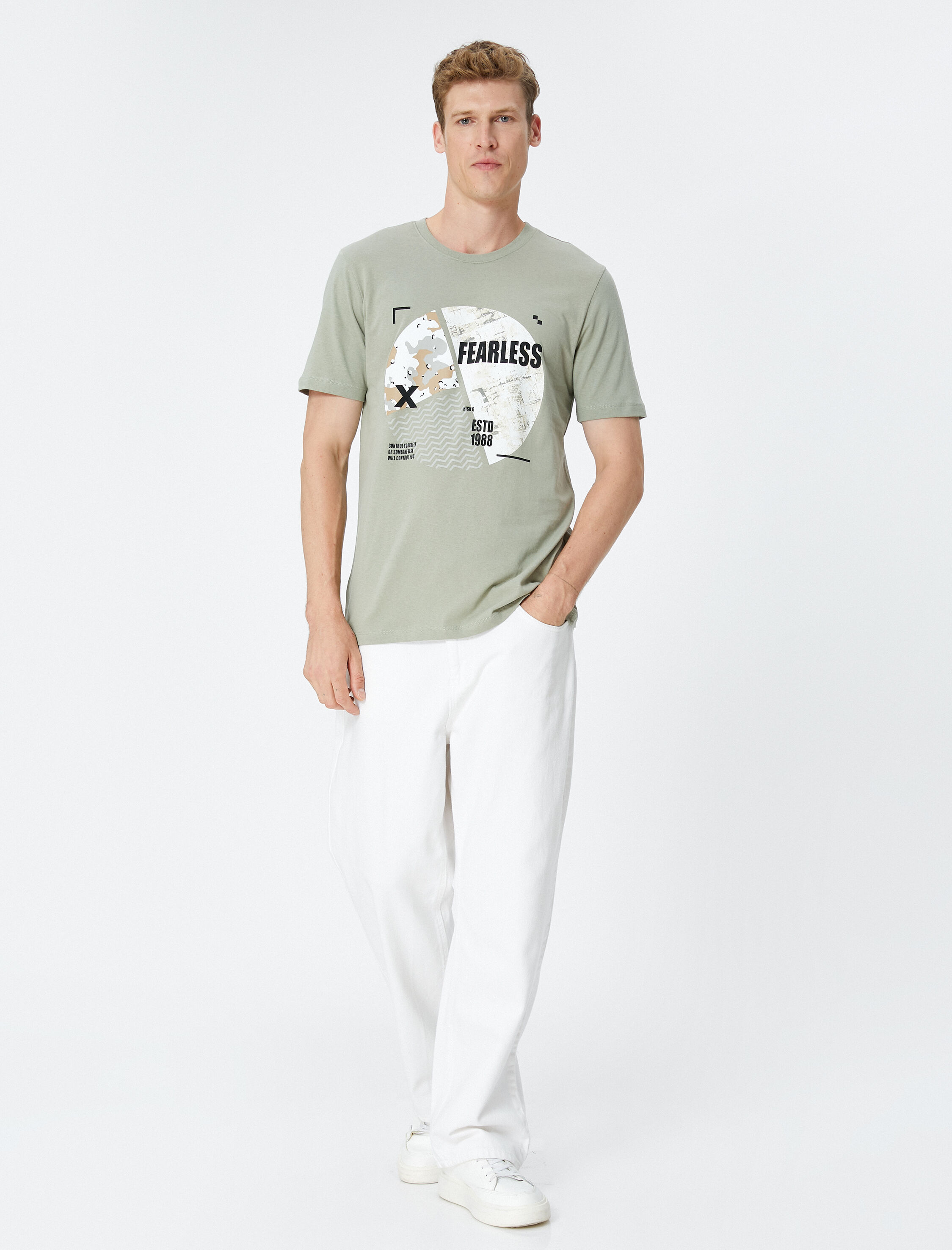   Slogan Baskılı Tişört Bisiklet Yaka Kısa Kollu Pamuklu