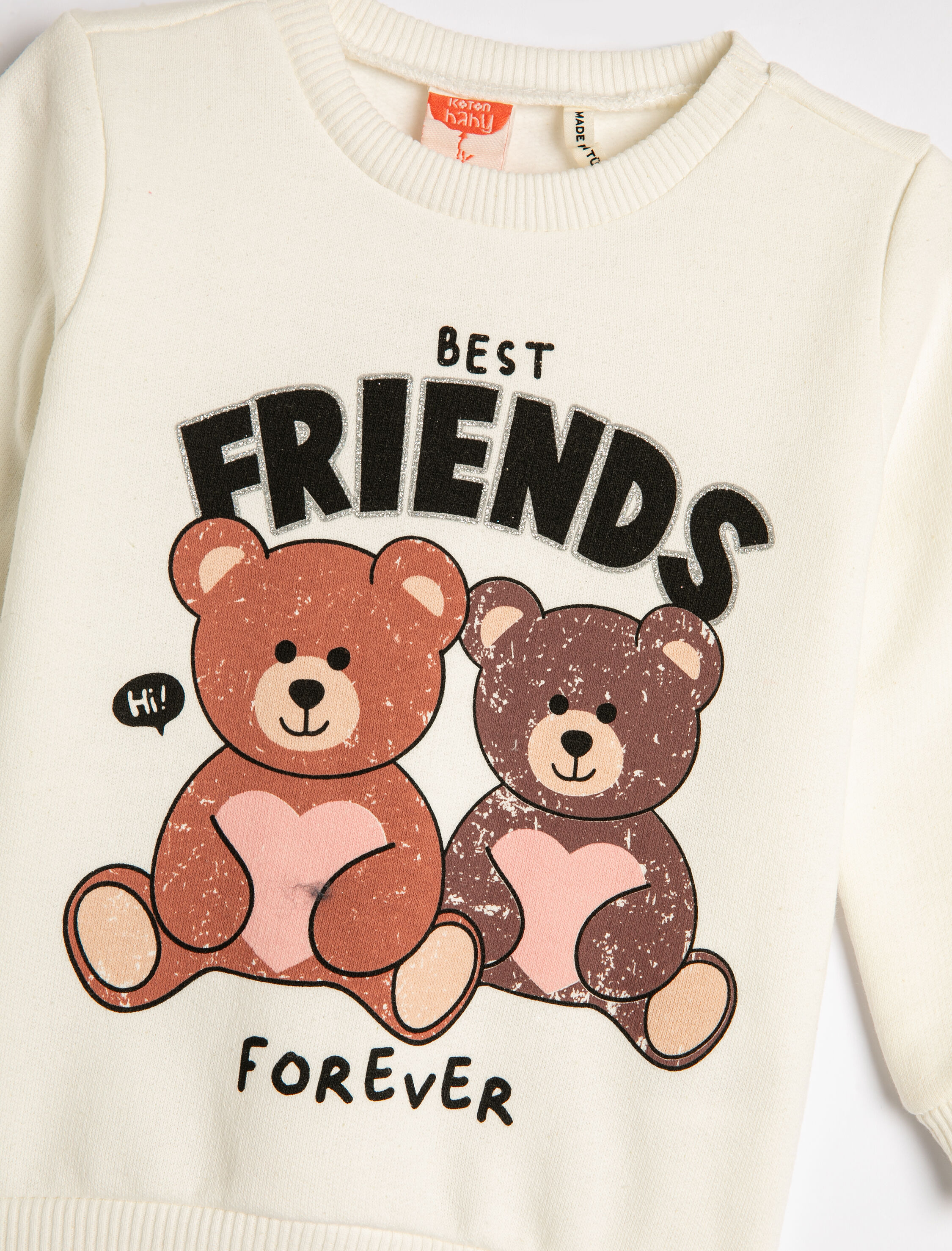  Kız Bebek Sweatshirt Şardonlu Ayıcık Baskılı Pamuklu