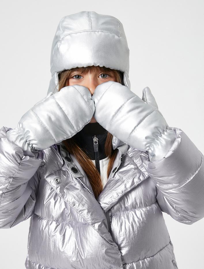 Kız Çocuk Şişme Eldiven Tek Parmak Parlak Polar Astarlı