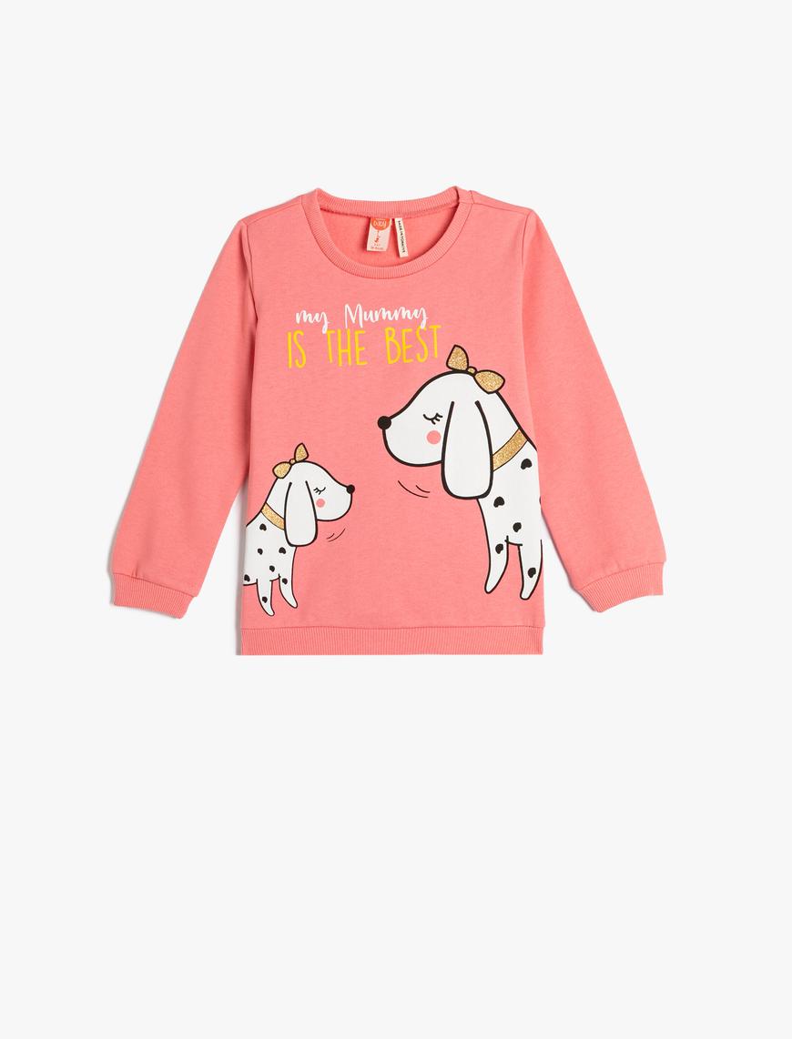  Kız Bebek Sweatshirt Şardonlu Köpek Baskılı Pamuklu