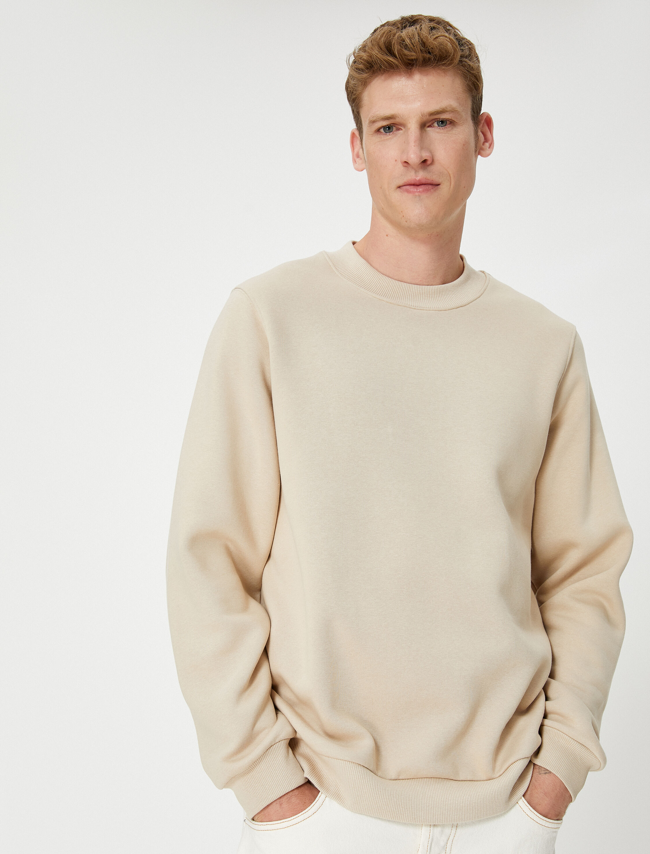   Basic Sweatshirt Bisiklet Yaka Uzun Kollu Şardonlu