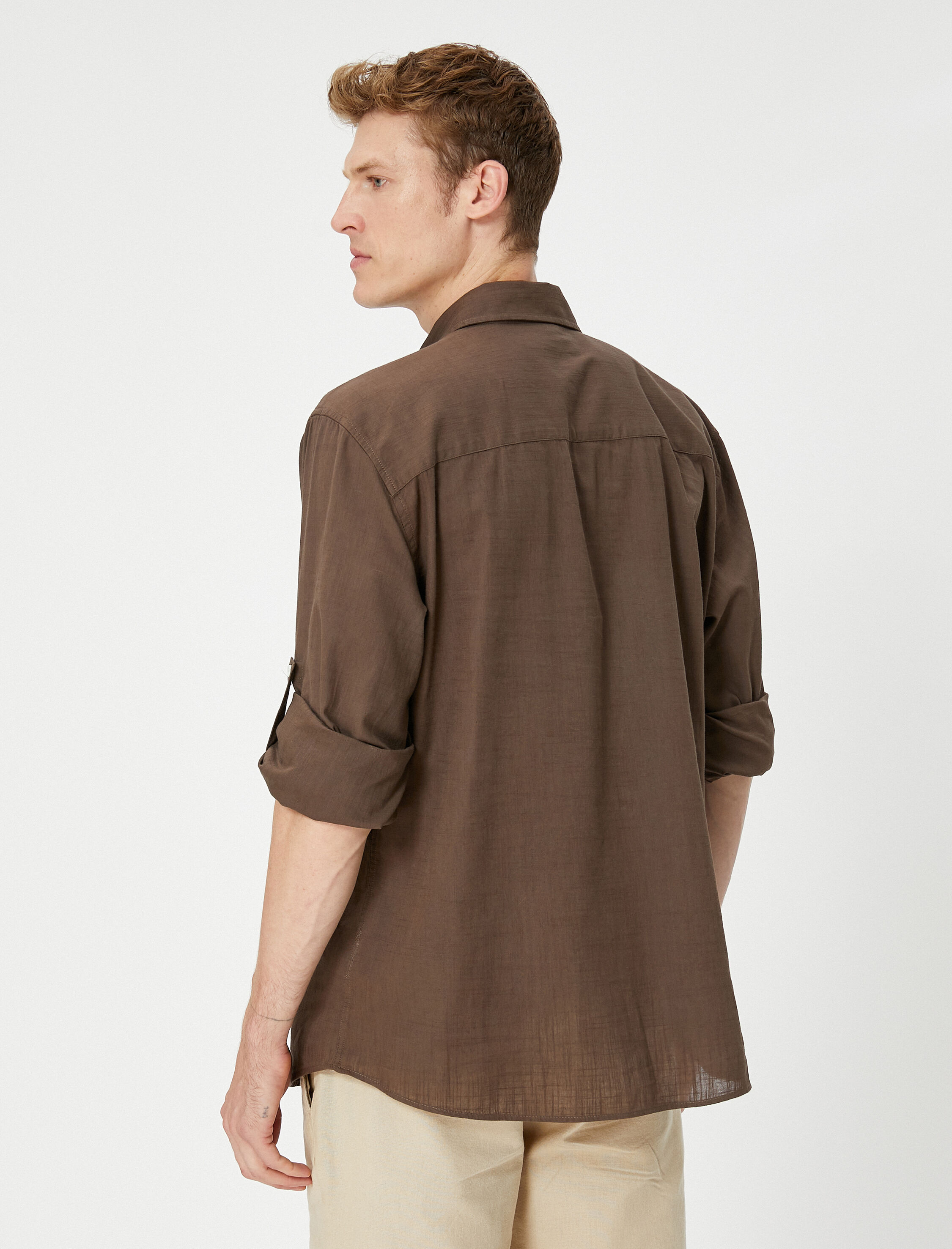   Klasik Yaka Gömlek Düğmeli Uzun Kollu Pamuklu