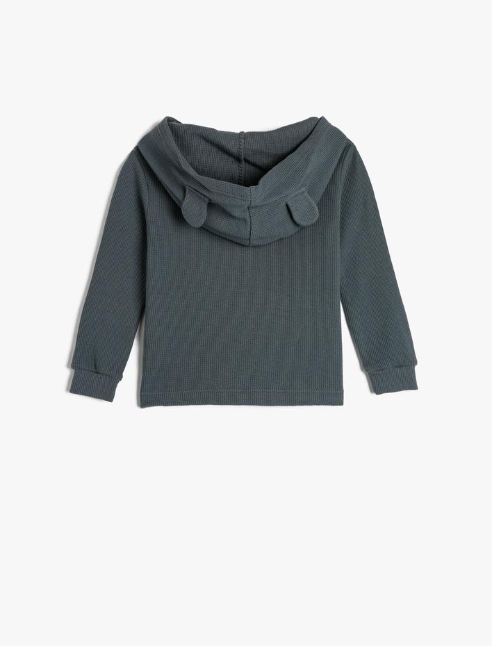 Erkek Bebek Basic Kapşonlu Sweatshirt Uzun Kollu Pamuklu