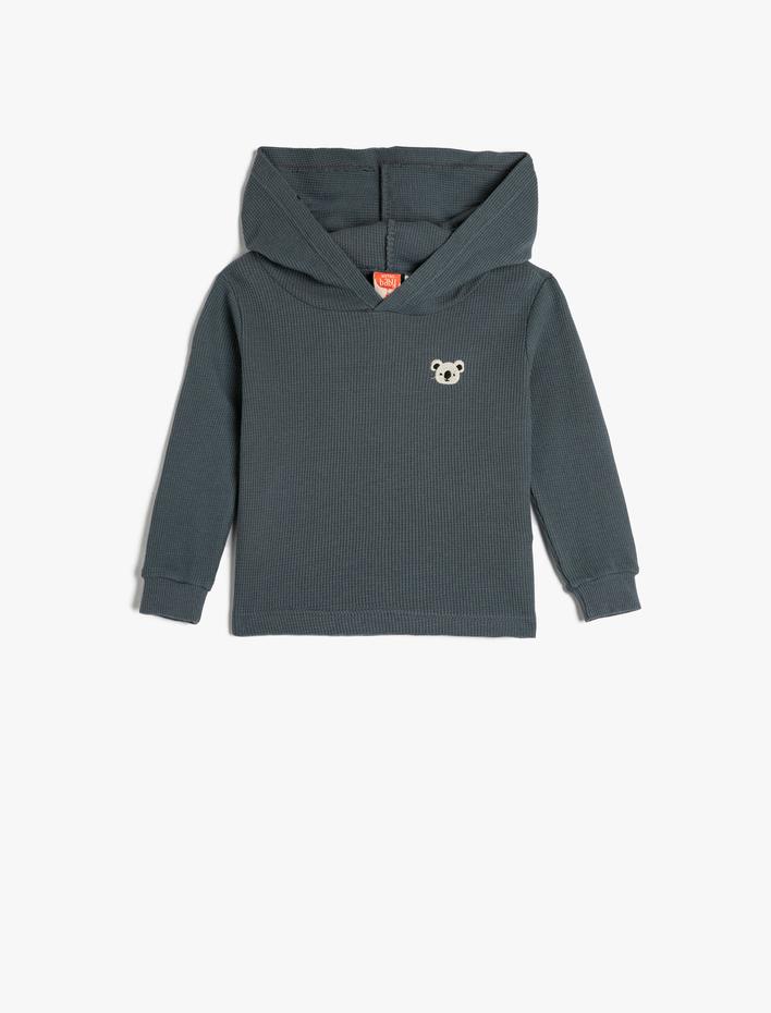 Erkek Bebek Basic Kapşonlu Sweatshirt Uzun Kollu Pamuklu