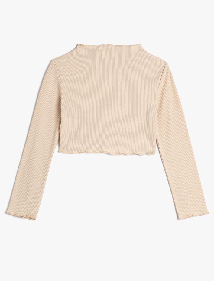 Kız Çocuk Crop Tişört Uzun Kollu Dik Yaka Kaşkorse