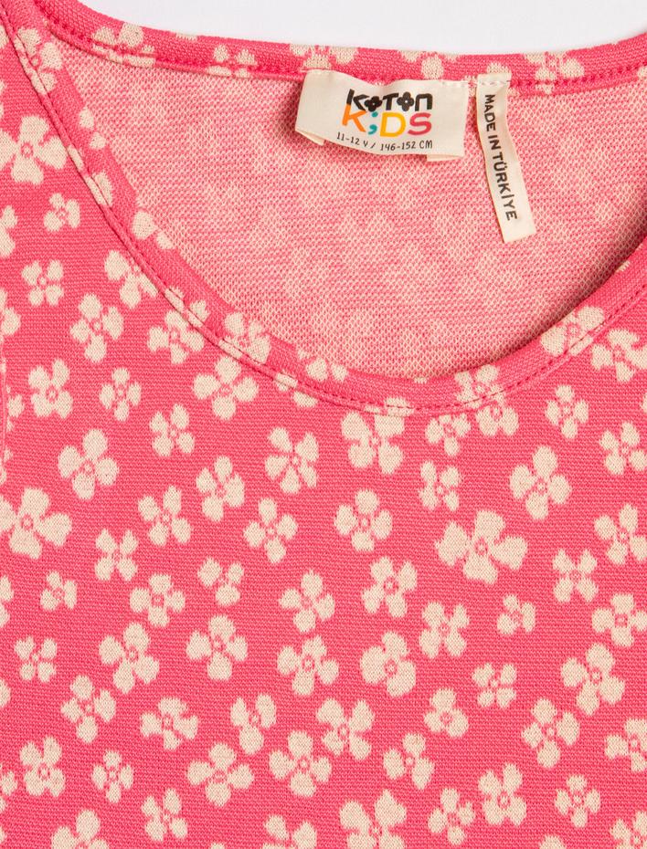 Kız Çocuk Crop Üst Kolsuz Yuvarlak Yaka Çiçekli