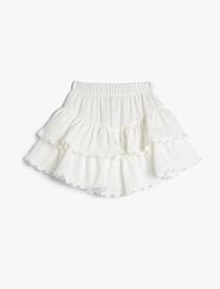 Mini Etek Fırfırlı Katlı Beli Lastikli Dokulu