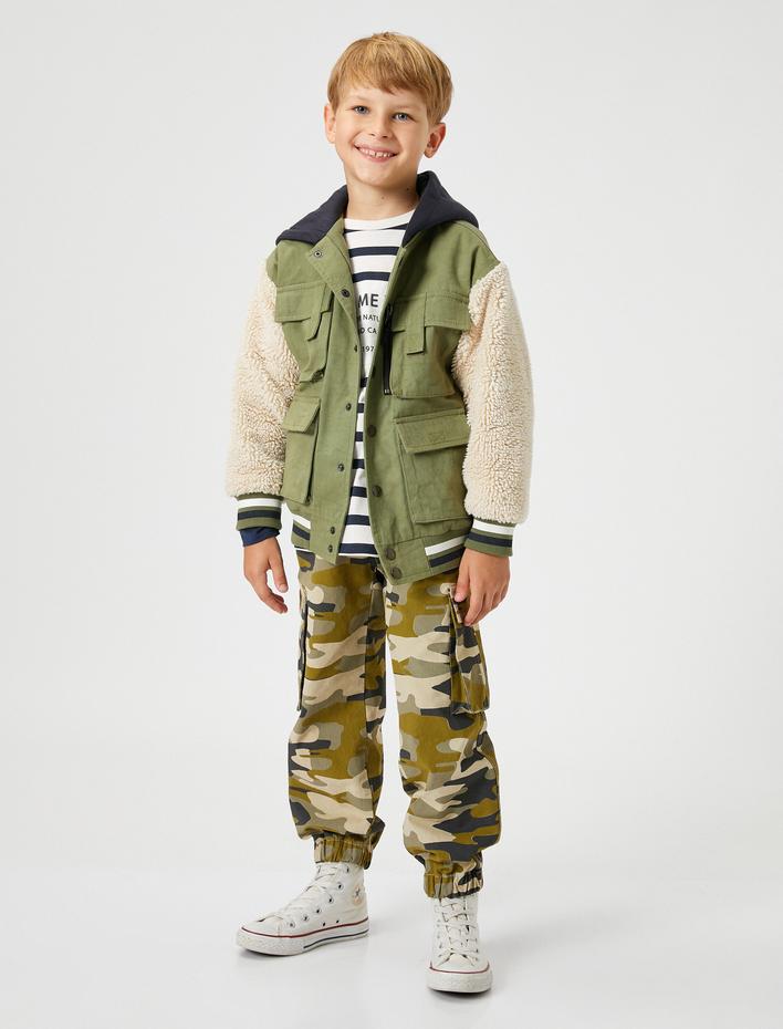 Erkek Çocuk Kargo Jogger Pantolon Kamuflaj Desenli Beli Bağlamalı Pamuklu