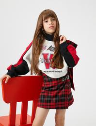 Sweatshirt Şardonlu Dik Yaka Uzun Kollu Renk Bloklu Baskılı