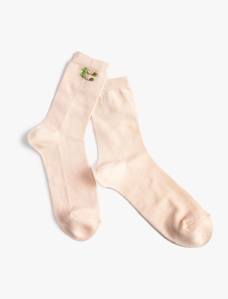  Kadın Basic Çiçekli Soket Çorap