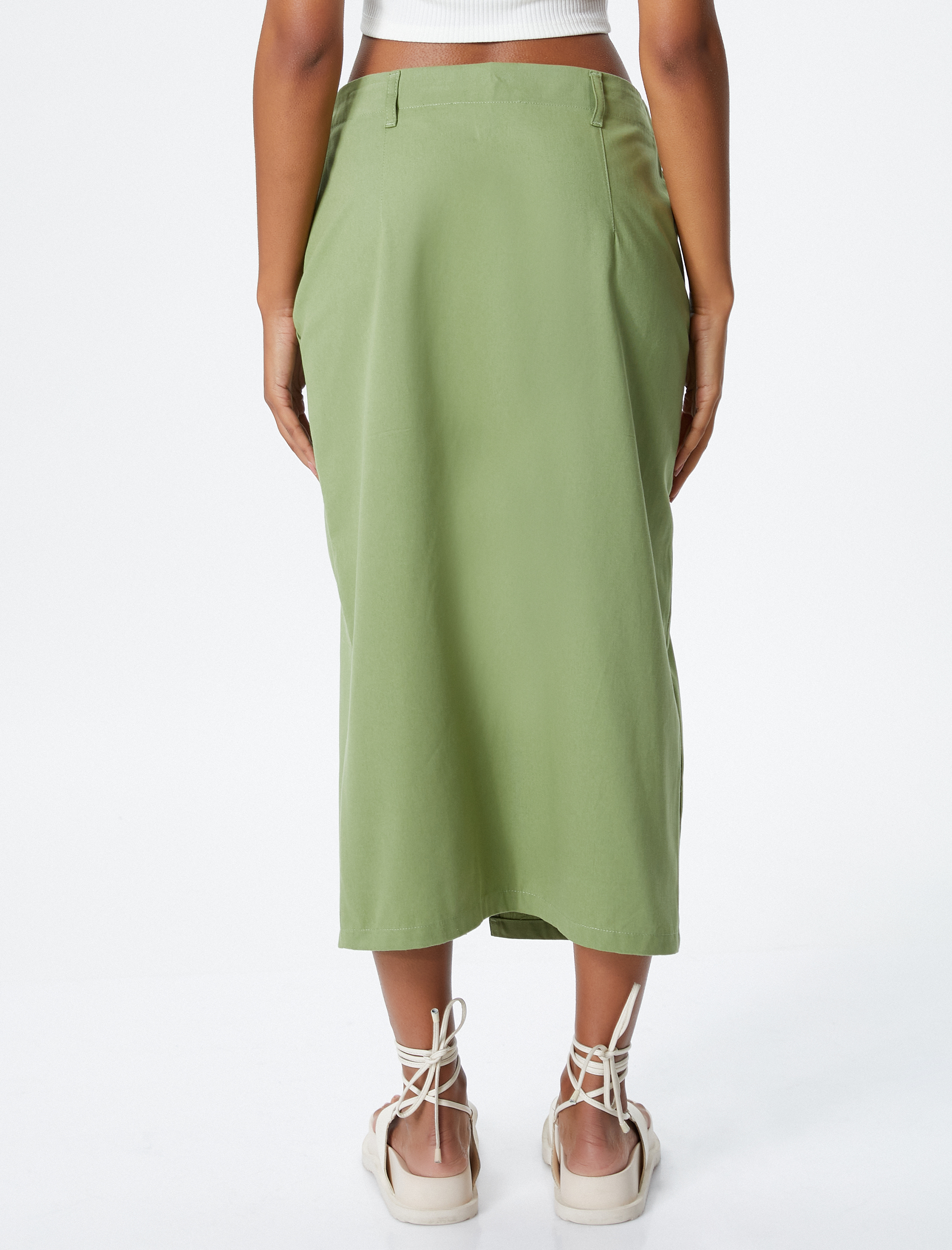   Uzun Etek Yırtmaçlı Cepli Pamuklu