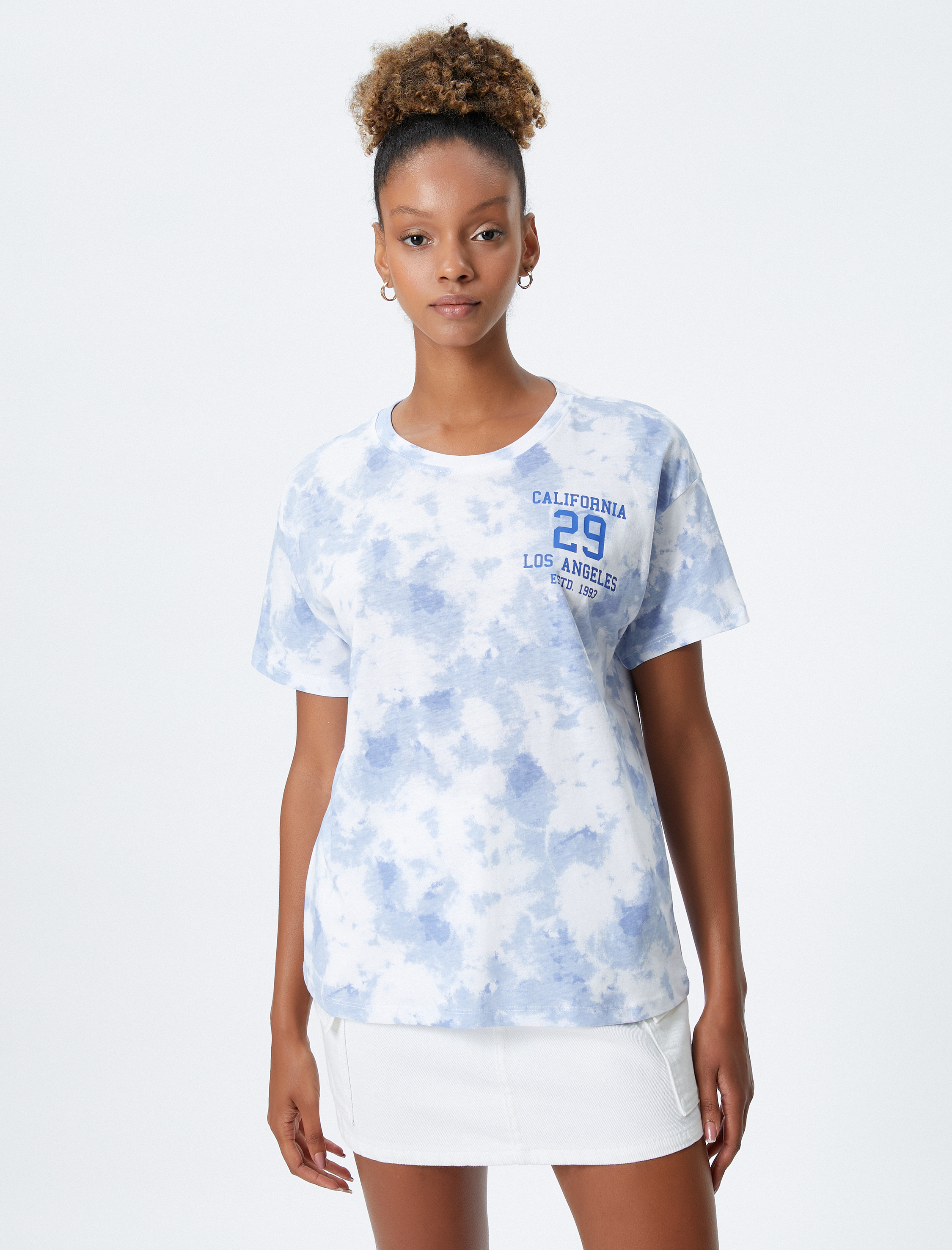   Kolej Tişört Baskılı Batik Görünümlü Bisiklet Yaka Pamuklu