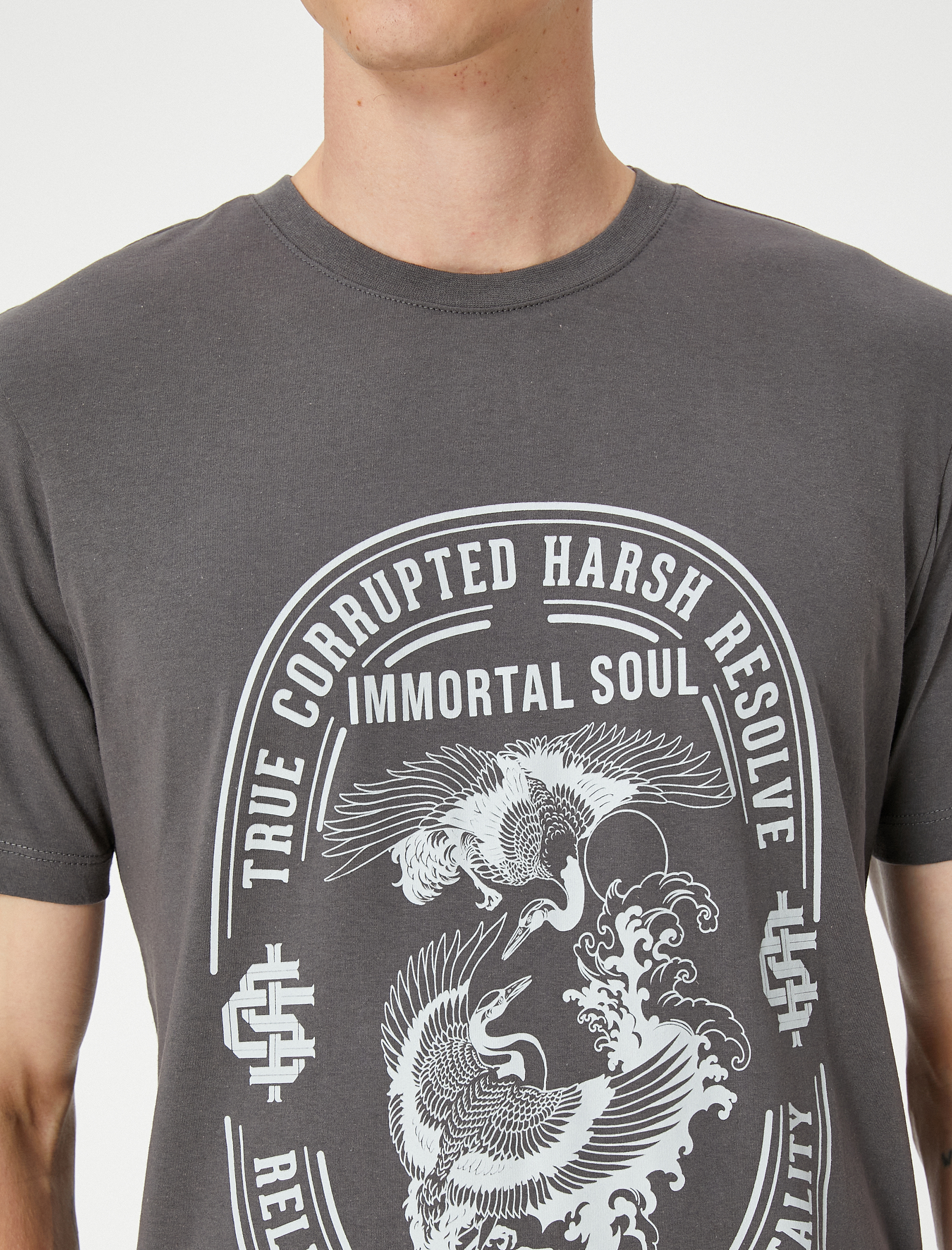   Kolej Tişört Baskılı Bisiklet Yaka Kısa Kollu Pamuklu